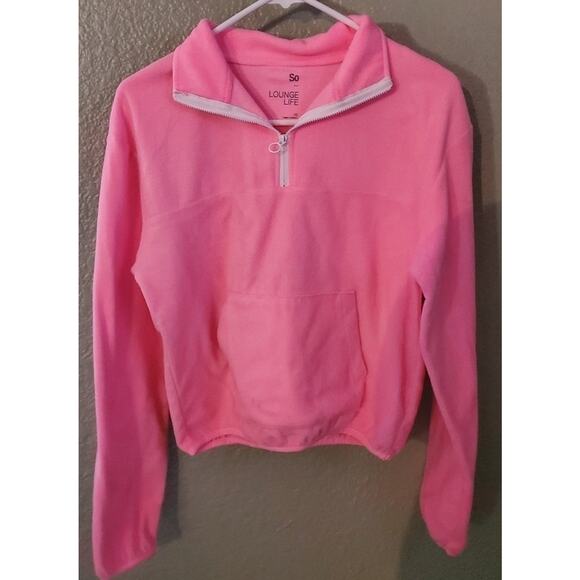 So lounge life Pink Pull Over 1/4 Zip Cropped Fleece Junior Shacket XS - Picture 1 of 2